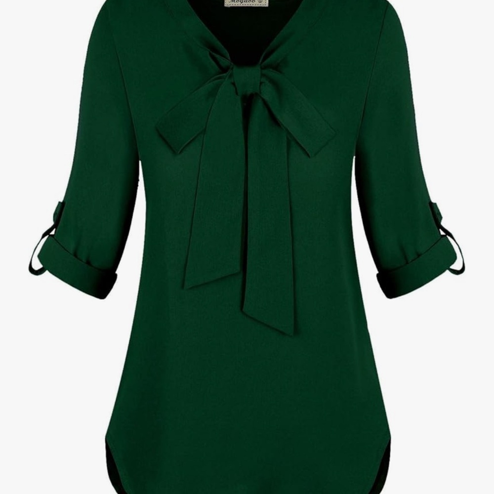 Elegant Green Women's Top with Bow Detail